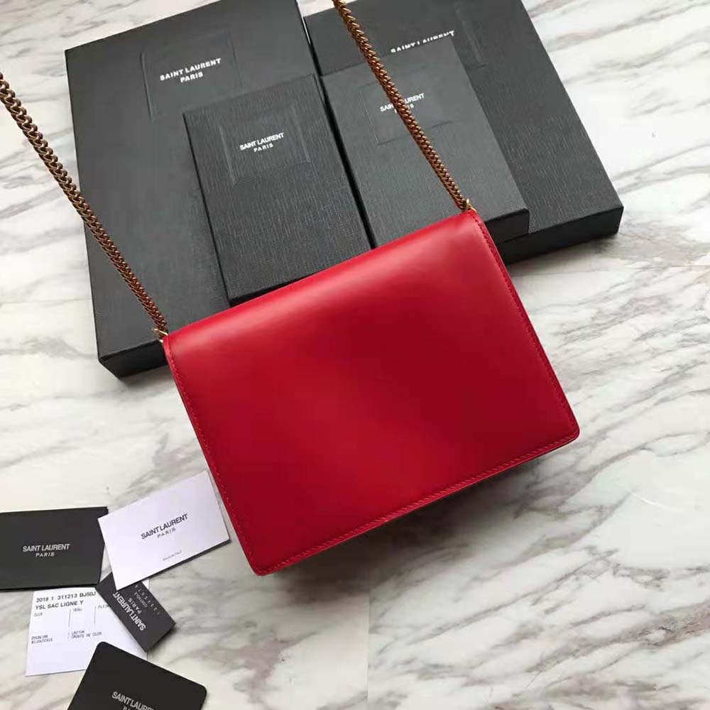 Saint Laurent YSL Women Cassandra Monogram Clasp Bag in Grain DE Poudre Embossed Leather-Red - image 4
