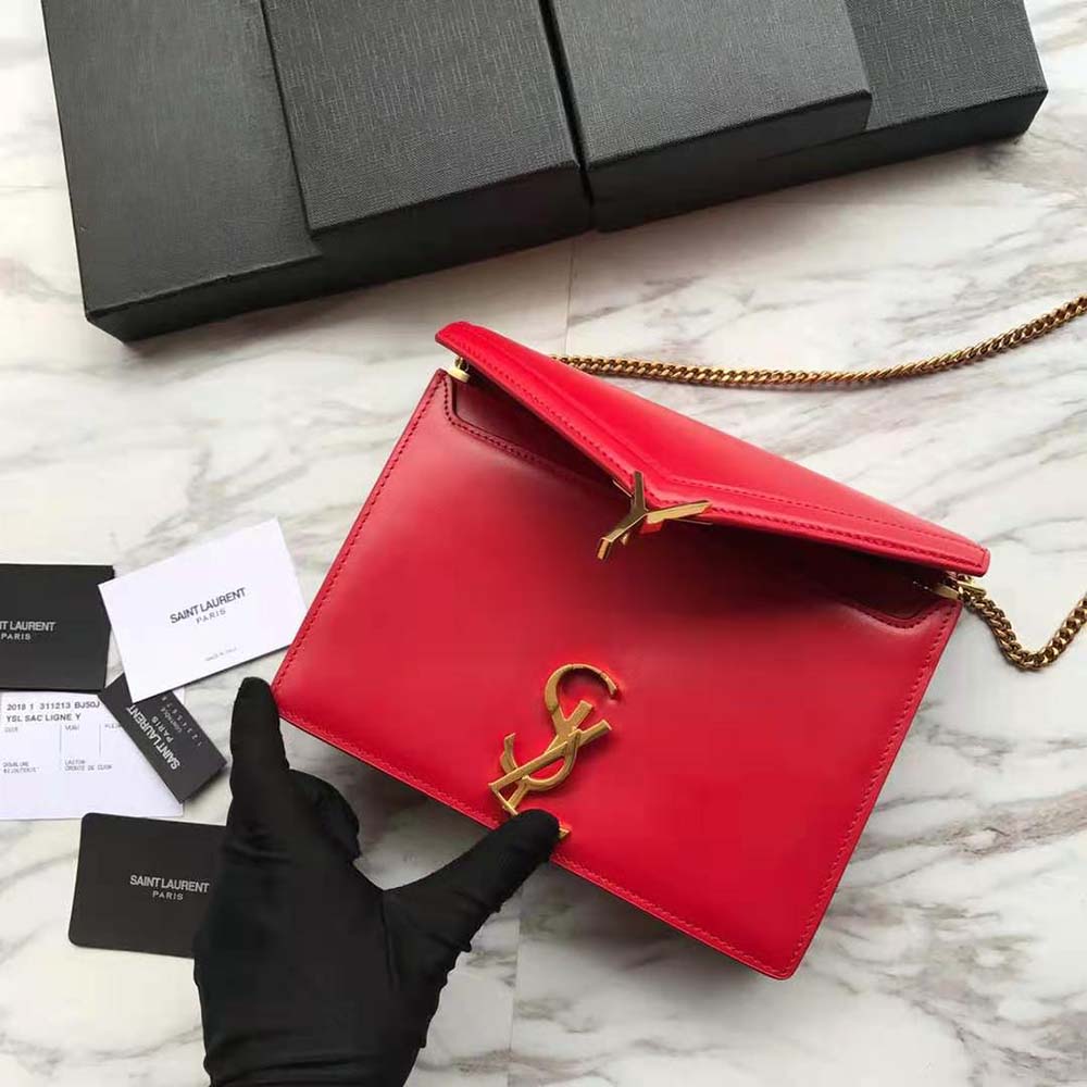 Saint Laurent YSL Women Cassandra Monogram Clasp Bag in Grain DE Poudre Embossed Leather-Red - image 8