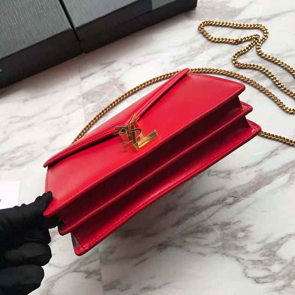 Saint Laurent YSL Women Cassandra Monogram Clasp Bag in Grain DE Poudre Embossed Leather-Red - image 6