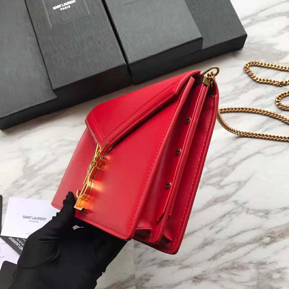 Saint Laurent YSL Women Cassandra Monogram Clasp Bag in Grain DE Poudre Embossed Leather-Red - image 5