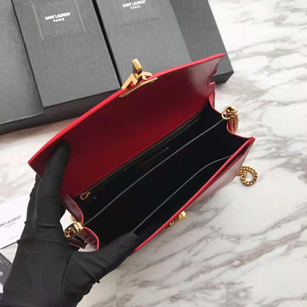 Saint Laurent YSL Women Cassandra Monogram Clasp Bag in Grain DE Poudre Embossed Leather-Red - image 9