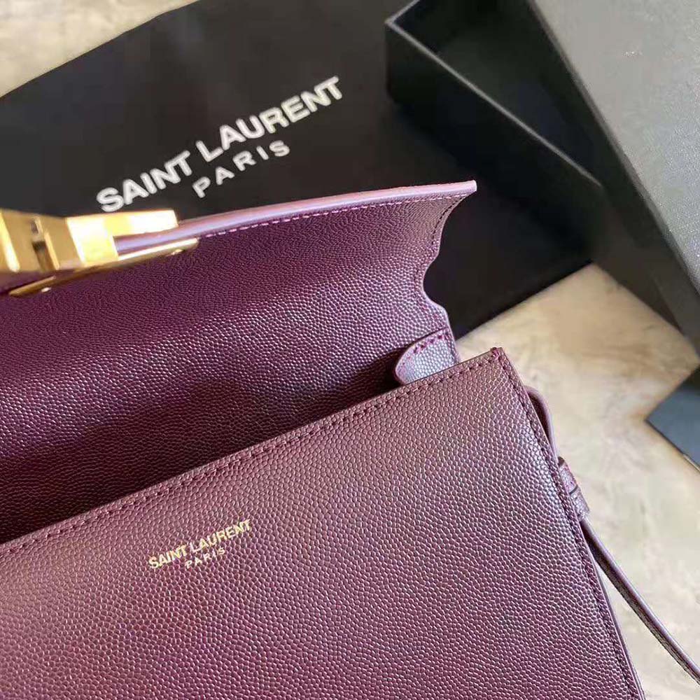 Saint Laurent YSL Women Cassandra Top Handle Medium Bag in Grain DE Poudre Embossed Leather-Maroon - image 8