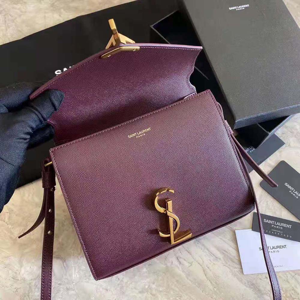 Saint Laurent YSL Women Cassandra Top Handle Medium Bag in Grain DE Poudre Embossed Leather-Maroon - image 4