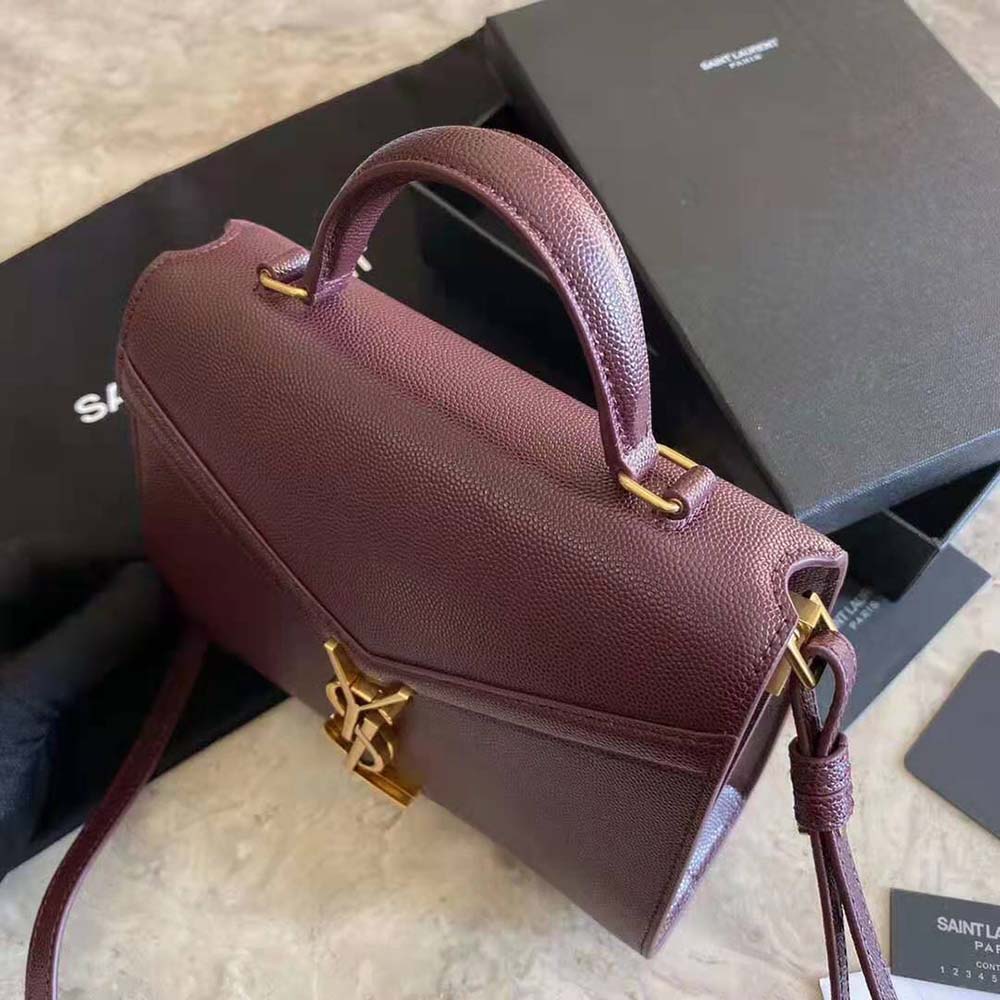 Saint Laurent YSL Women Cassandra Top Handle Medium Bag in Grain DE Poudre Embossed Leather-Maroon - image 6