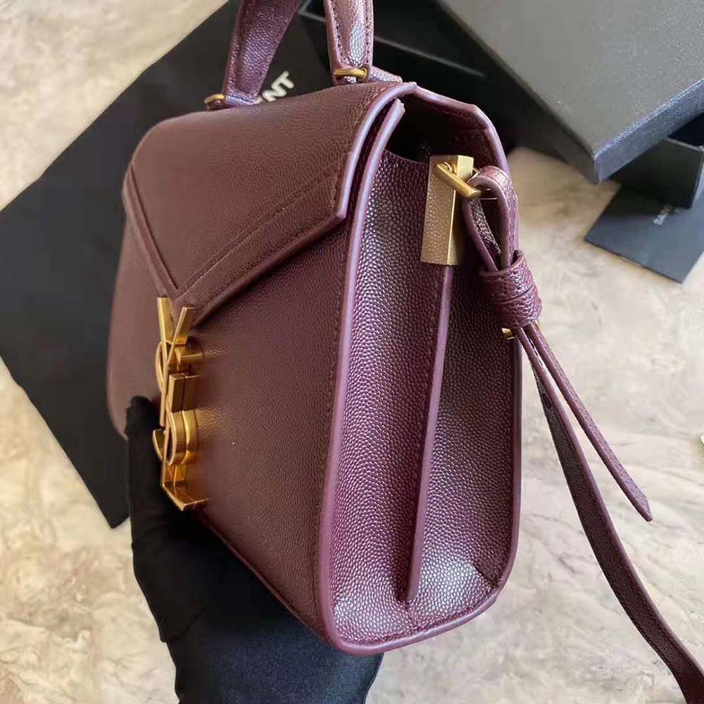 Saint Laurent YSL Women Cassandra Top Handle Medium Bag in Grain DE Poudre Embossed Leather-Maroon - image 5