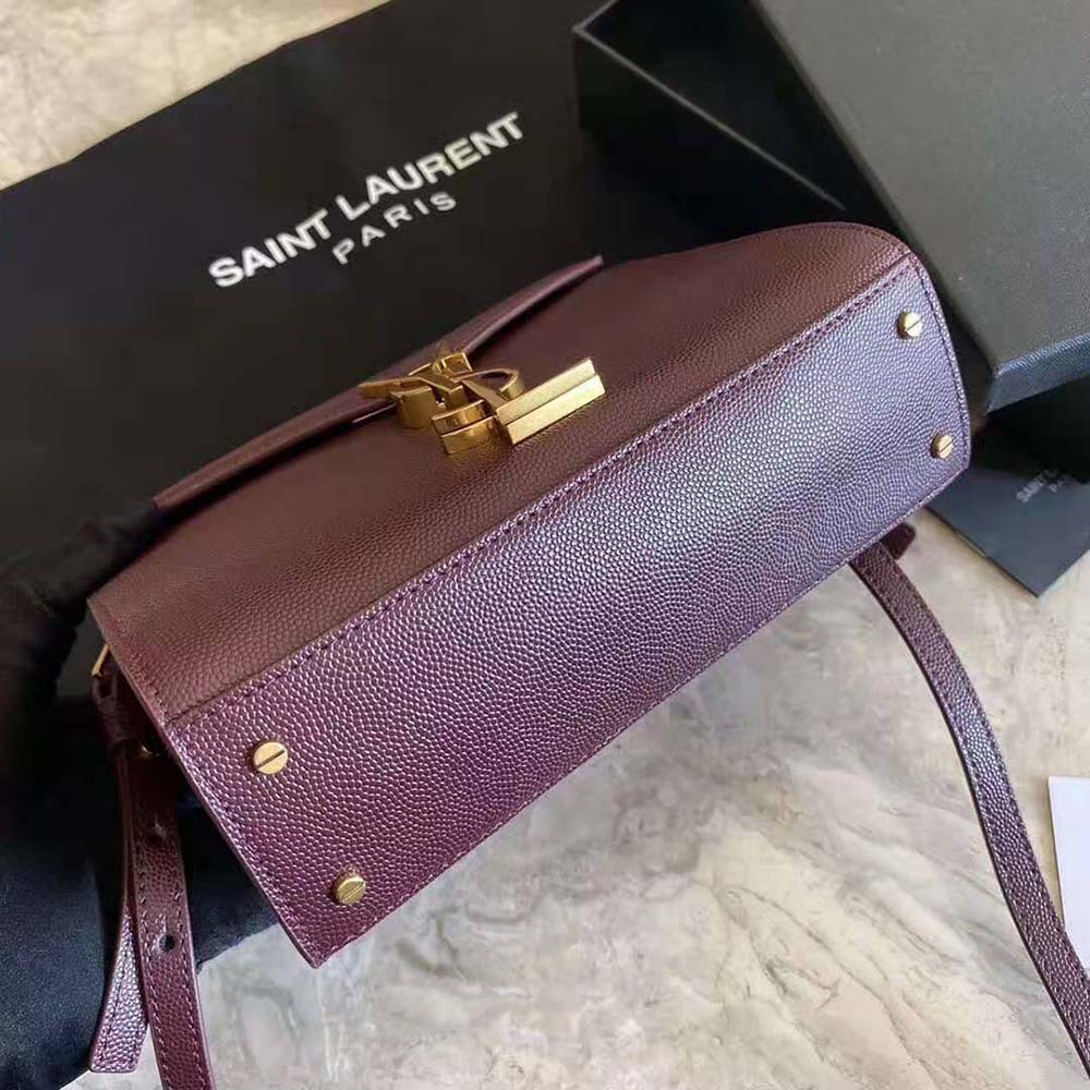 Saint Laurent YSL Women Cassandra Top Handle Medium Bag in Grain DE Poudre Embossed Leather-Maroon - image 7