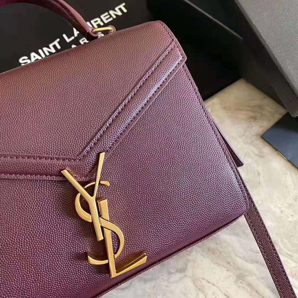 Saint Laurent YSL Women Cassandra Top Handle Medium Bag in Grain DE Poudre Embossed Leather-Maroon - image 10