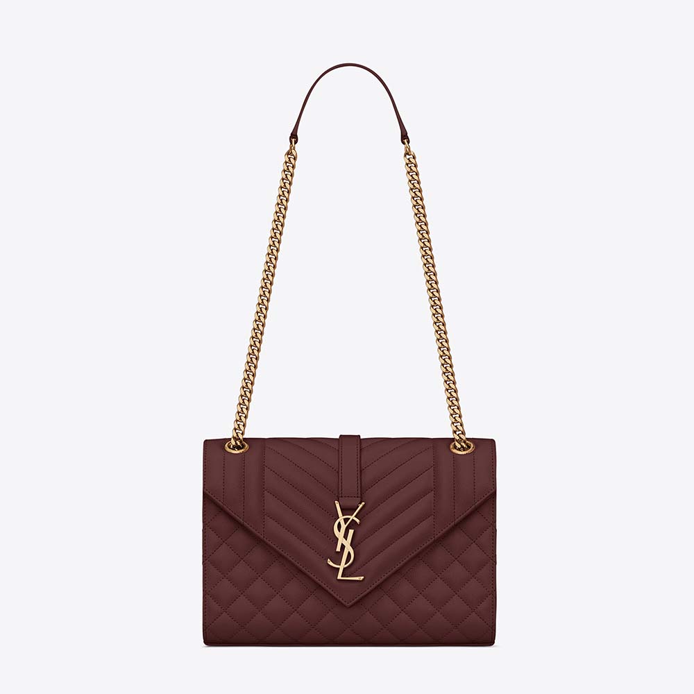 Saint Laurent YSL Women Envelope Medium Bag in Mix Matelasse Grain DE Poudre Embossed Leather-Maroon - image 1