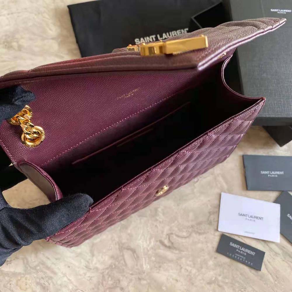 Saint Laurent YSL Women Envelope Medium Bag in Mix Matelasse Grain DE Poudre Embossed Leather-Maroon - image 10