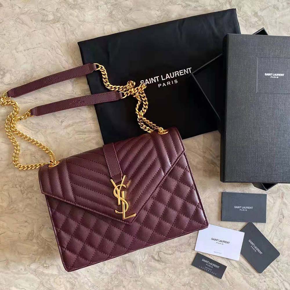 Saint Laurent YSL Women Envelope Medium Bag in Mix Matelasse Grain DE Poudre Embossed Leather-Maroon - image 3