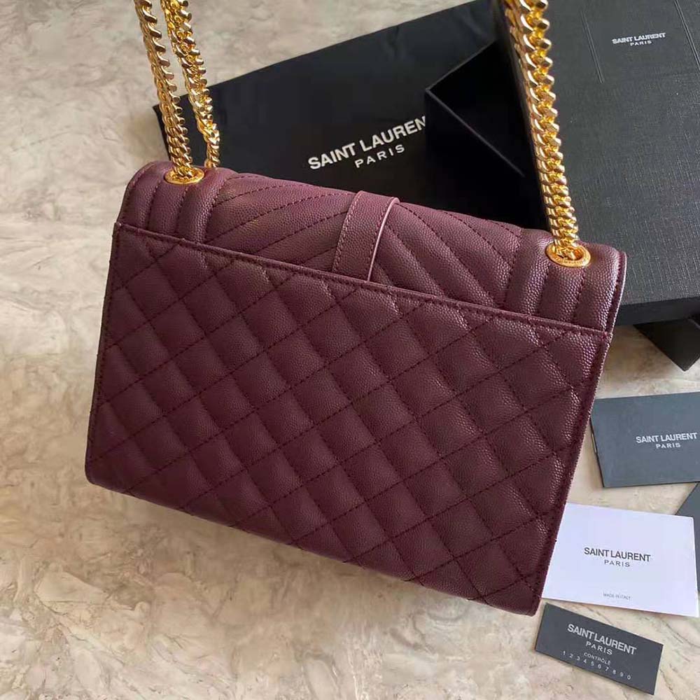 Saint Laurent YSL Women Envelope Medium Bag in Mix Matelasse Grain DE Poudre Embossed Leather-Maroon - image 4