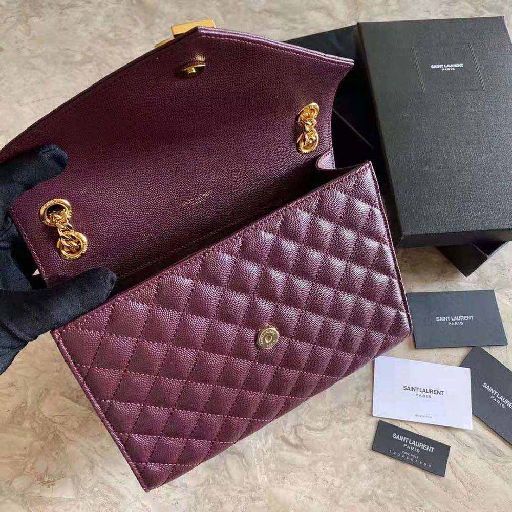 Saint Laurent YSL Women Envelope Medium Bag in Mix Matelasse Grain DE Poudre Embossed Leather-Maroon - image 5