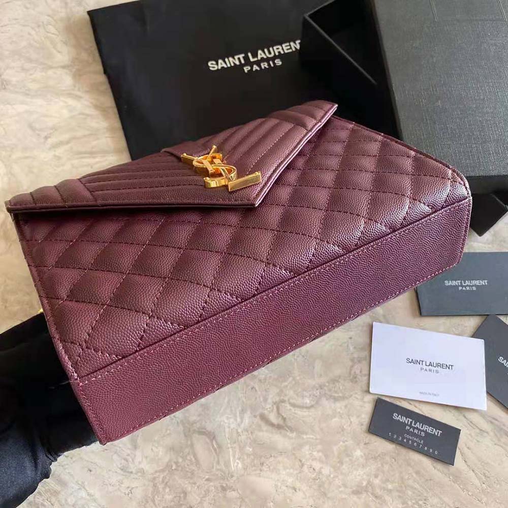 Saint Laurent YSL Women Envelope Medium Bag in Mix Matelasse Grain DE Poudre Embossed Leather-Maroon - image 6