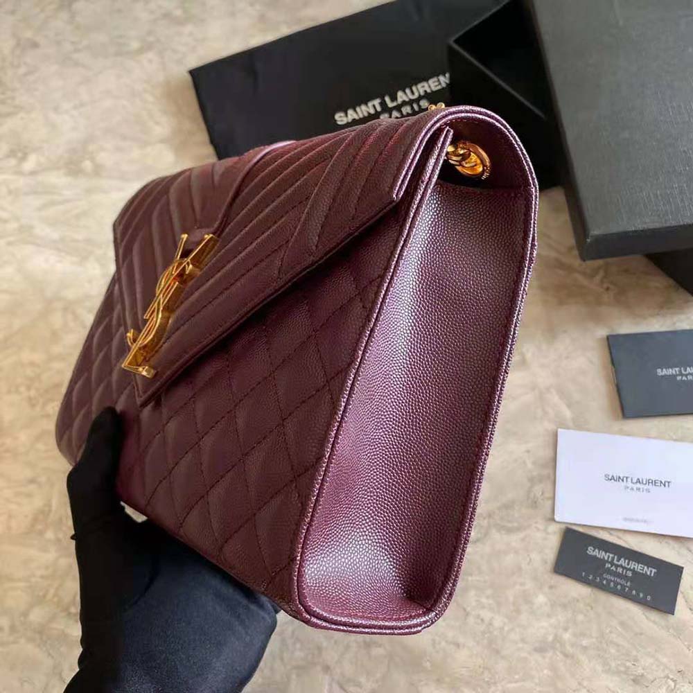 Saint Laurent YSL Women Envelope Medium Bag in Mix Matelasse Grain DE Poudre Embossed Leather-Maroon - image 7