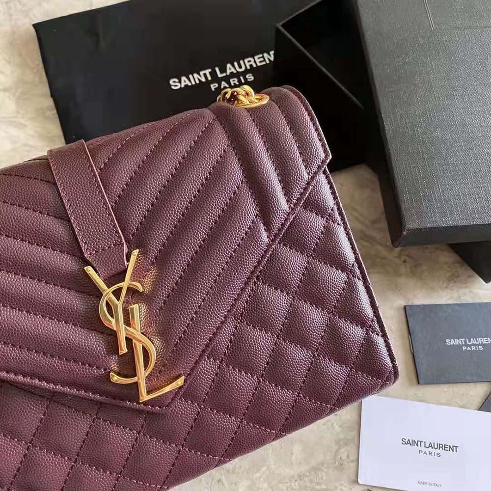 Saint Laurent YSL Women Envelope Medium Bag in Mix Matelasse Grain DE Poudre Embossed Leather-Maroon - image 9