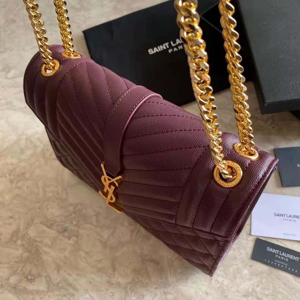 Saint Laurent YSL Women Envelope Medium Bag in Mix Matelasse Grain DE Poudre Embossed Leather-Maroon - image 8