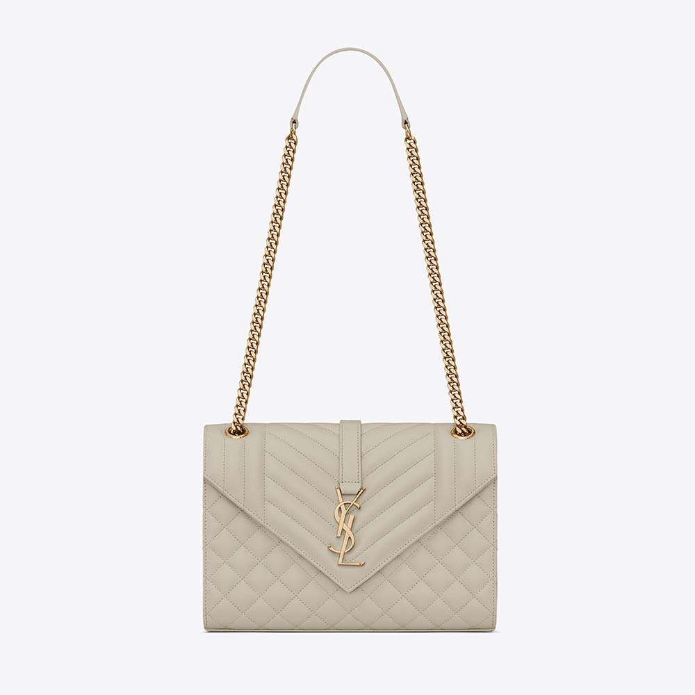 Saint Laurent YSL Women Envelope Medium Bag in Mix Matelasse Grain DE Poudre Embossed Leather-White - image 1