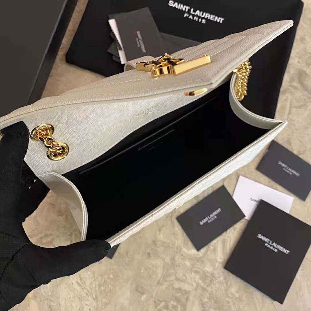 Saint Laurent YSL Women Envelope Medium Bag in Mix Matelasse Grain DE Poudre Embossed Leather-White - image 9