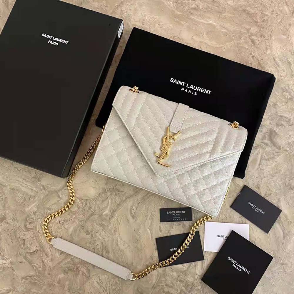 Saint Laurent YSL Women Envelope Medium Bag in Mix Matelasse Grain DE Poudre Embossed Leather-White - image 2