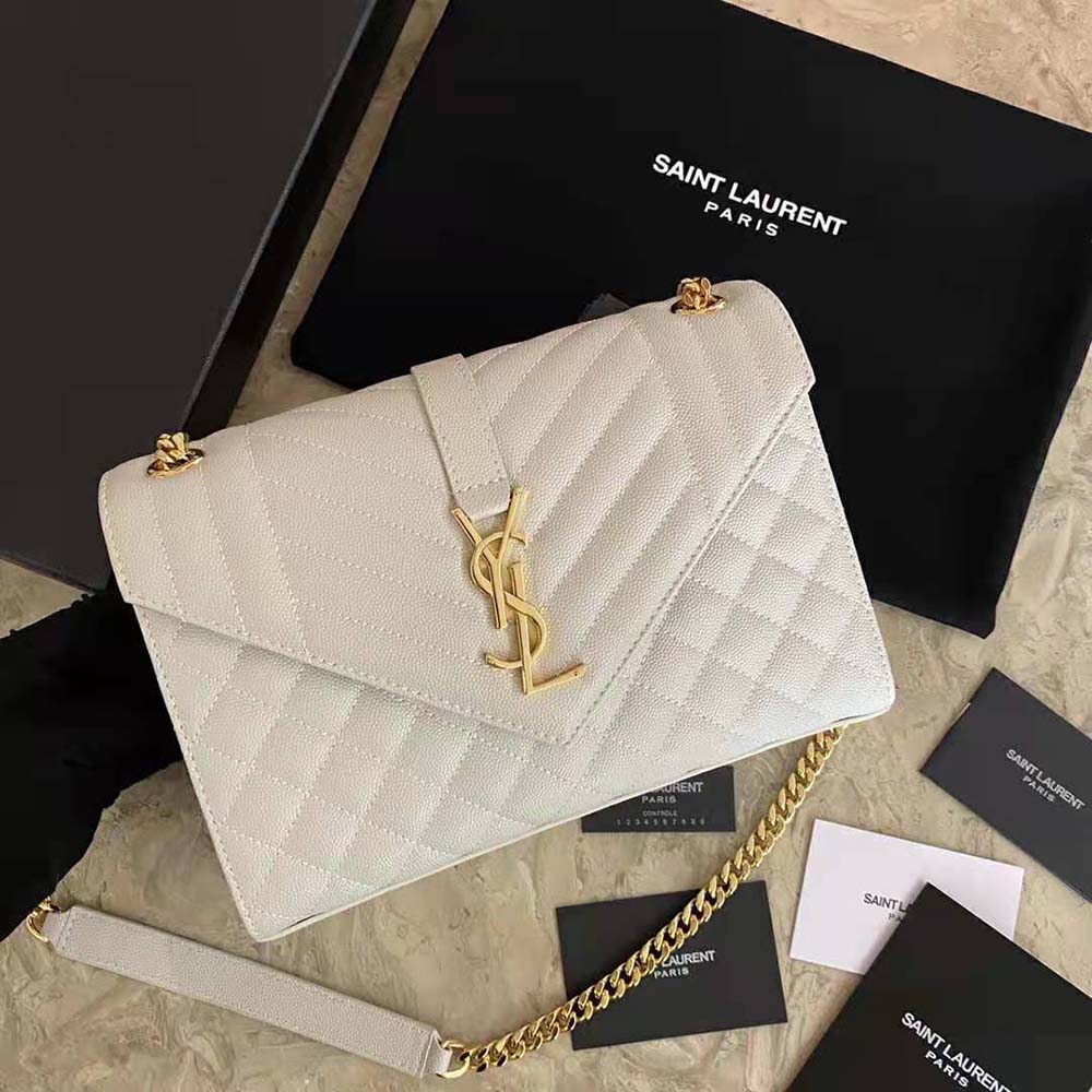 Saint Laurent YSL Women Envelope Medium Bag in Mix Matelasse Grain DE Poudre Embossed Leather-White - image 3