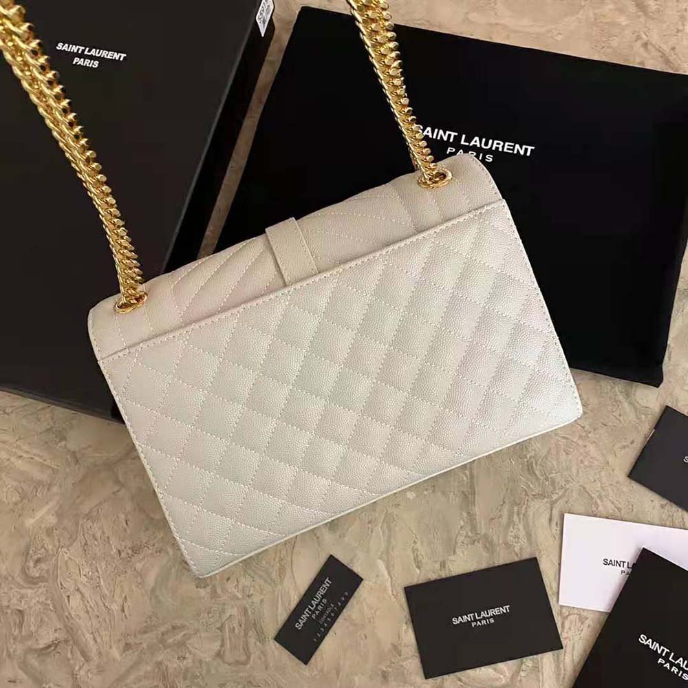 Saint Laurent YSL Women Envelope Medium Bag in Mix Matelasse Grain DE Poudre Embossed Leather-White - image 4