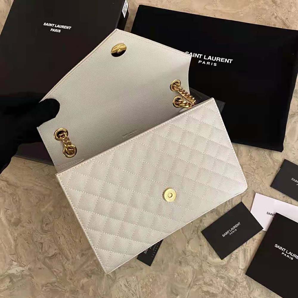 Saint Laurent YSL Women Envelope Medium Bag in Mix Matelasse Grain DE Poudre Embossed Leather-White - image 5