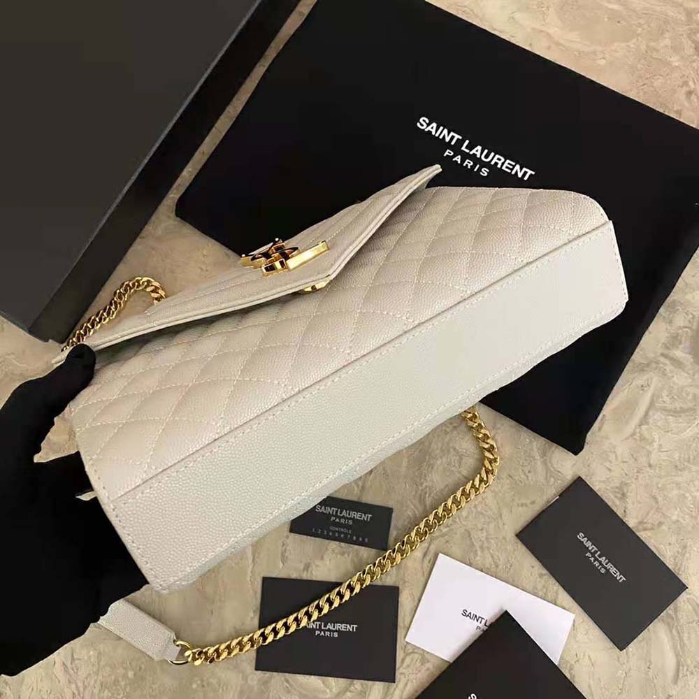 Saint Laurent YSL Women Envelope Medium Bag in Mix Matelasse Grain DE Poudre Embossed Leather-White - image 7