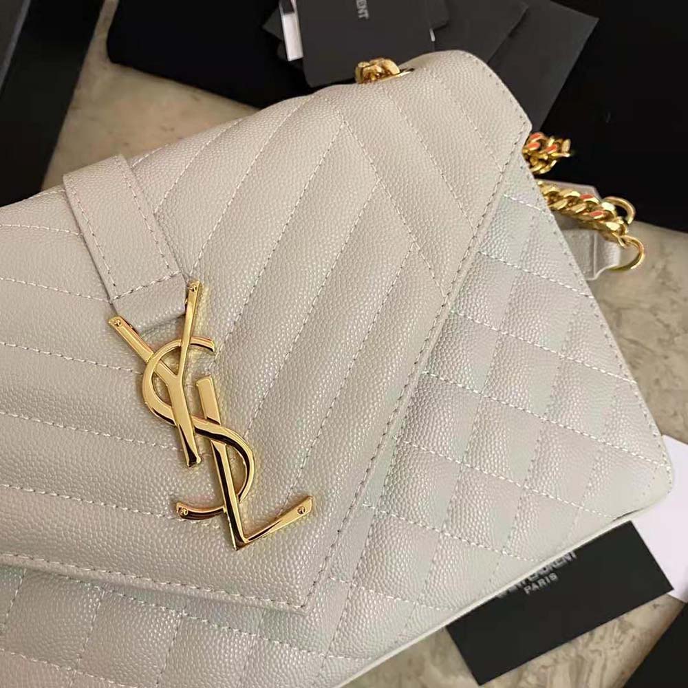 Saint Laurent YSL Women Envelope Medium Bag in Mix Matelasse Grain DE Poudre Embossed Leather-White - image 10
