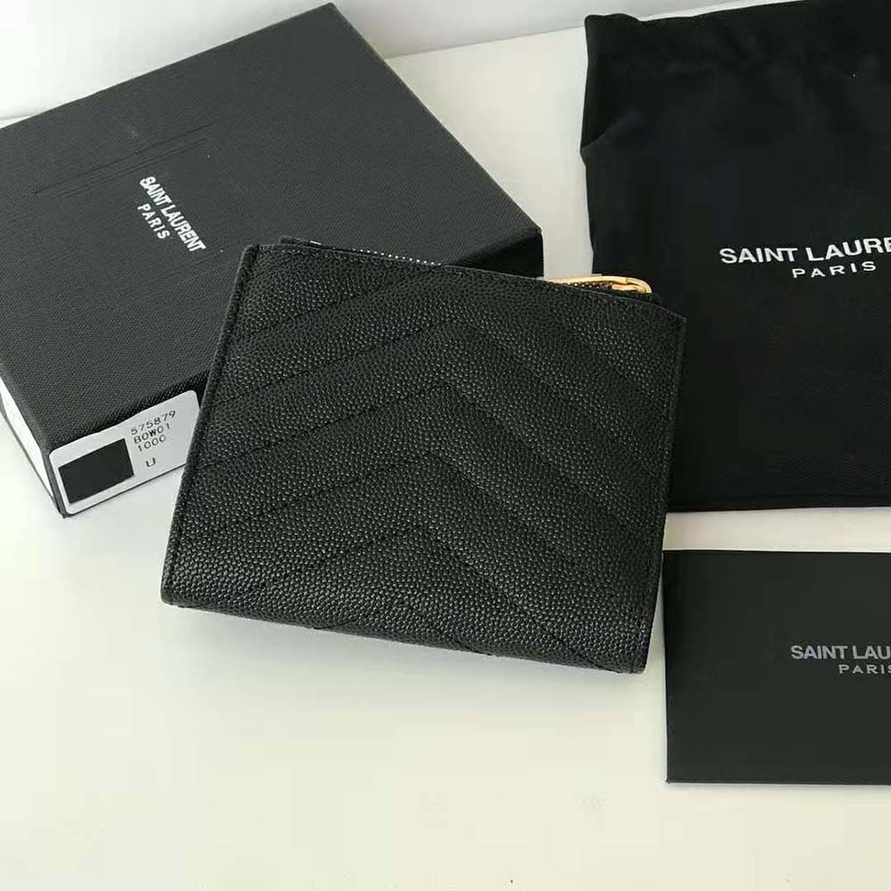 Side angle showing zip closure detail on Saint Laurent YSL Monogram Card Case