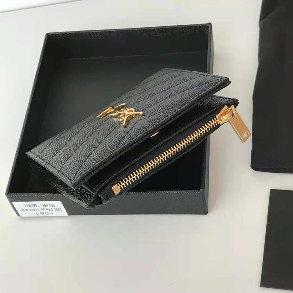 Saint Laurent YSL Women Monogram Zipped Card Case in Grain DE Poudre Embossed Leather - image 5