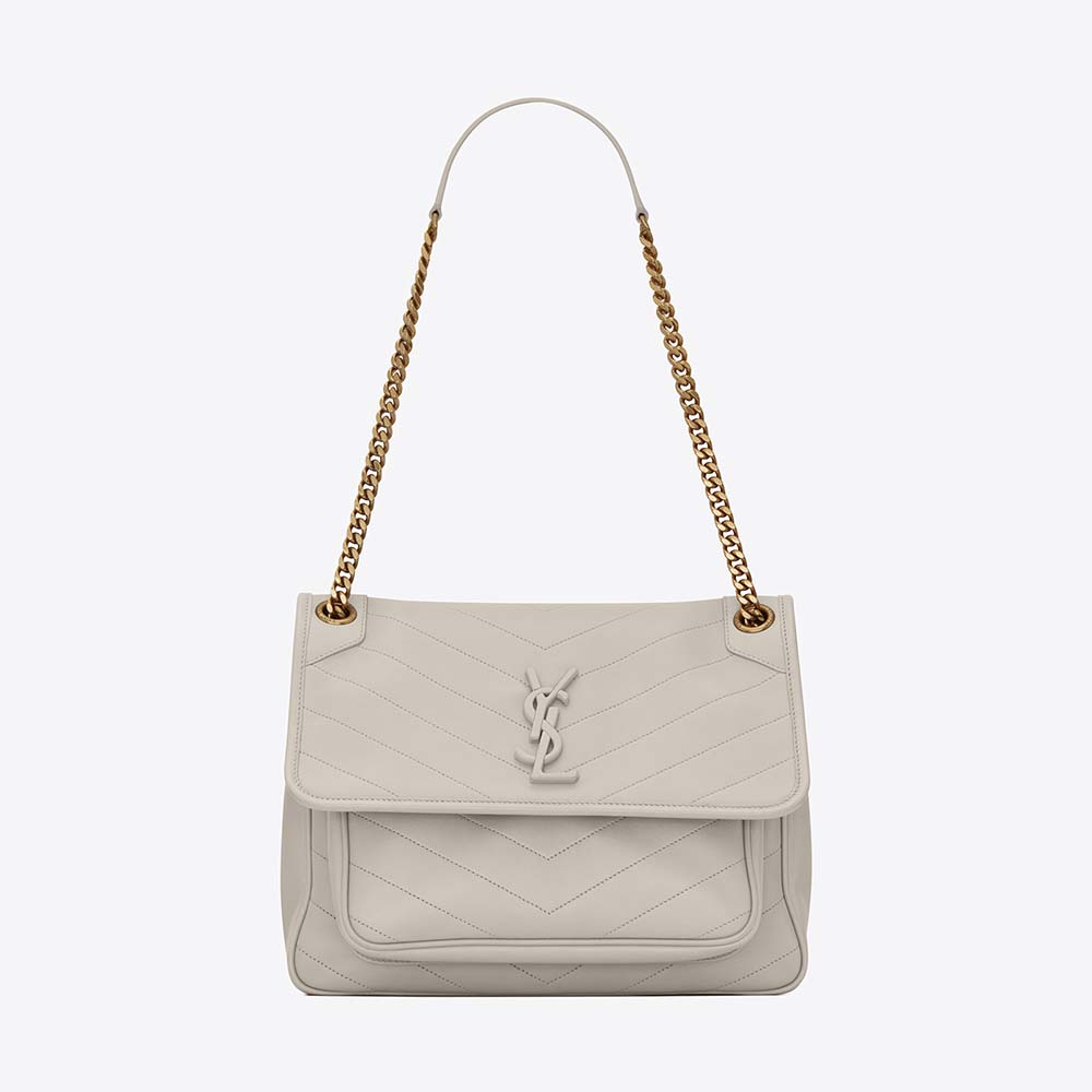 Front view of Saint Laurent YSL Women Niki Medium in white lambskin