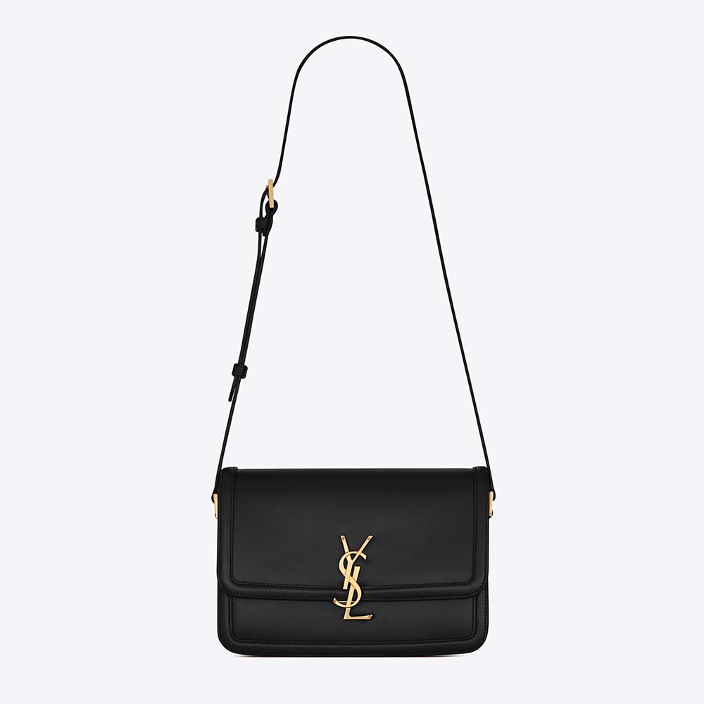 Front view of Saint Laurent YSL Women Solferino Medium Satchel in black leather