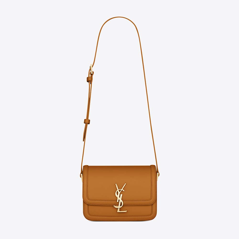 Front view of Saint Laurent YSL Women Solferino Small Satchel in yellow box leather