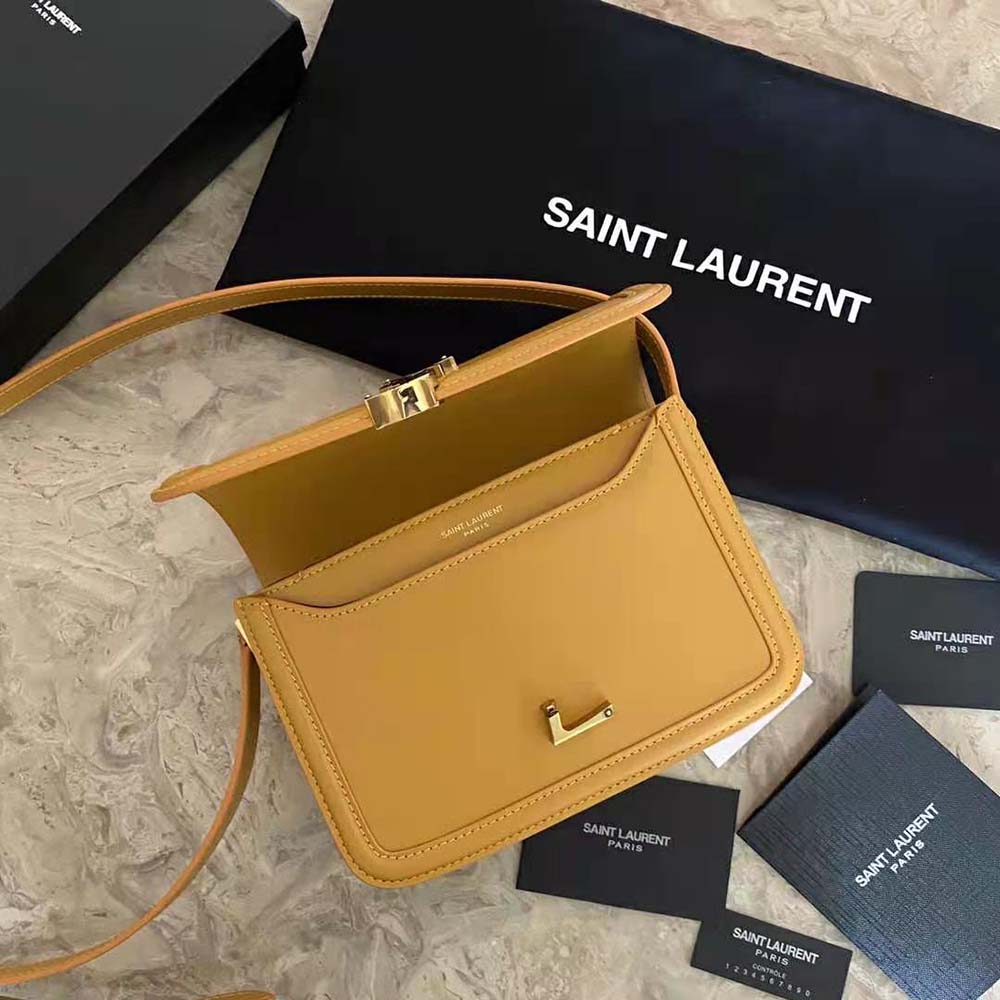 Saint Laurent YSL Women Solferino Small Satchel in Box Saint Laurent Leather-Yellow - image 5