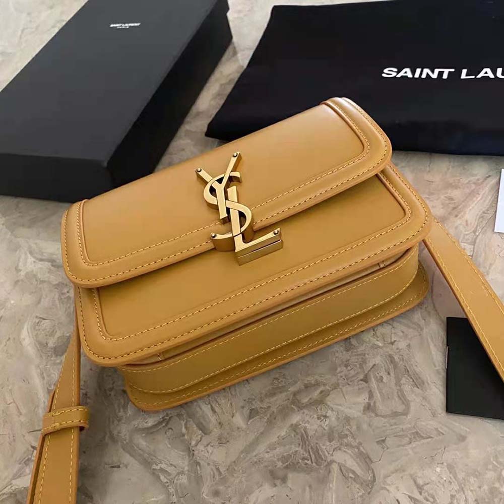 Saint Laurent YSL Women Solferino Small Satchel in Box Saint Laurent Leather-Yellow - image 6