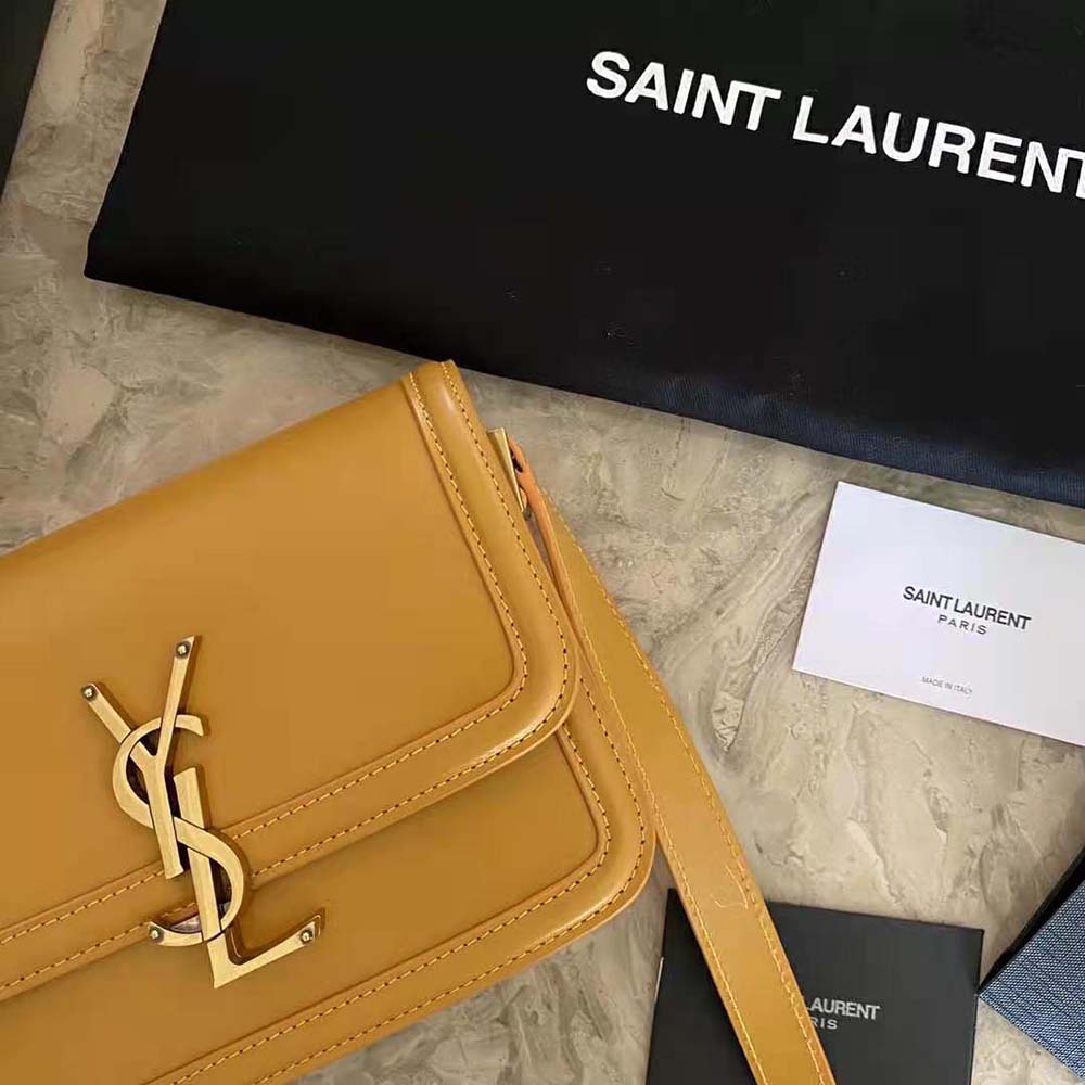 Saint Laurent YSL Women Solferino Small Satchel in Box Saint Laurent Leather-Yellow - image 10