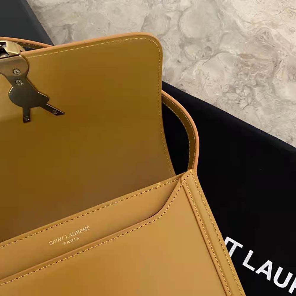 Saint Laurent YSL Women Solferino Small Satchel in Box Saint Laurent Leather-Yellow - image 9