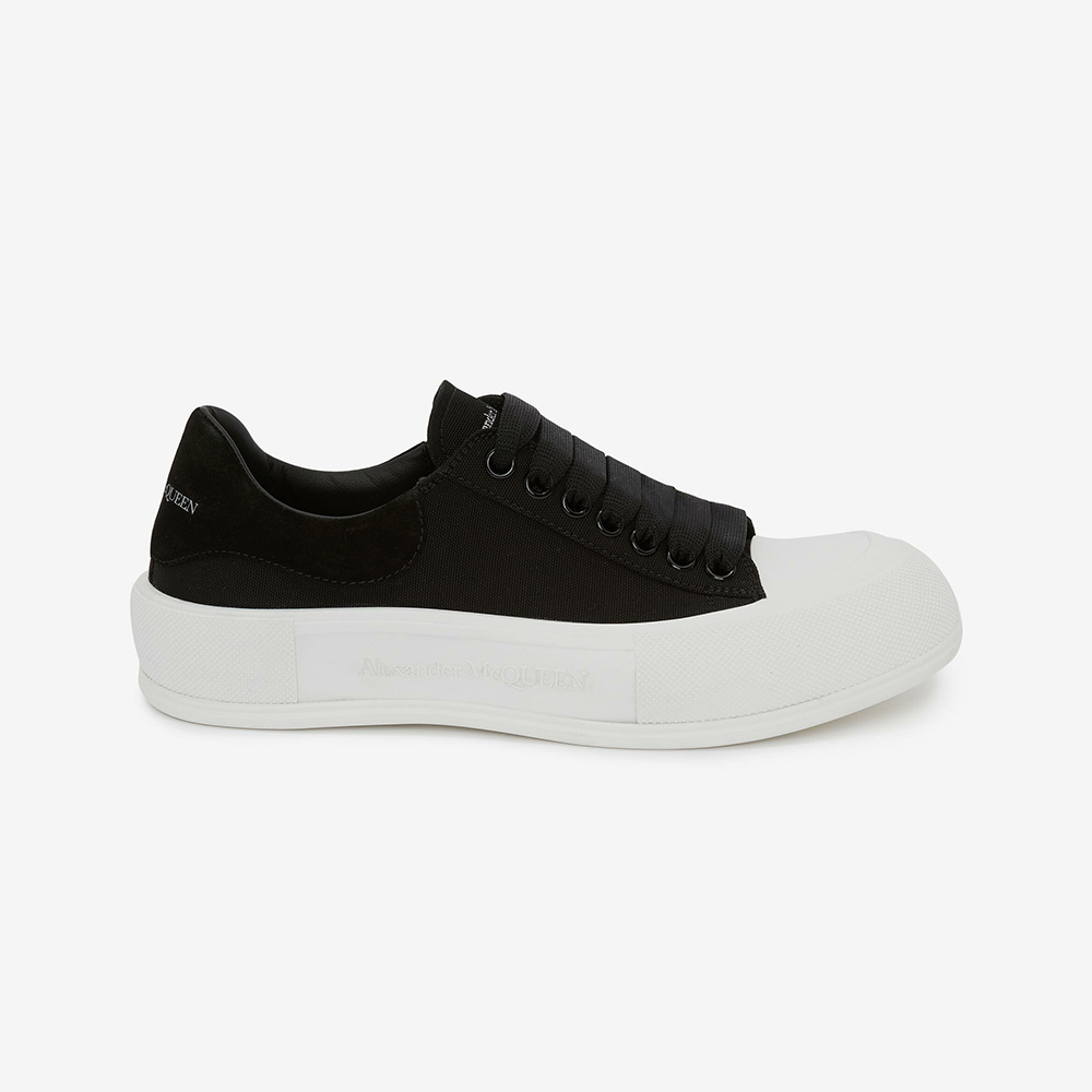 Side view of Alexander Mcqueen Women Deck Lace Up Plimsoll-Black sneaker