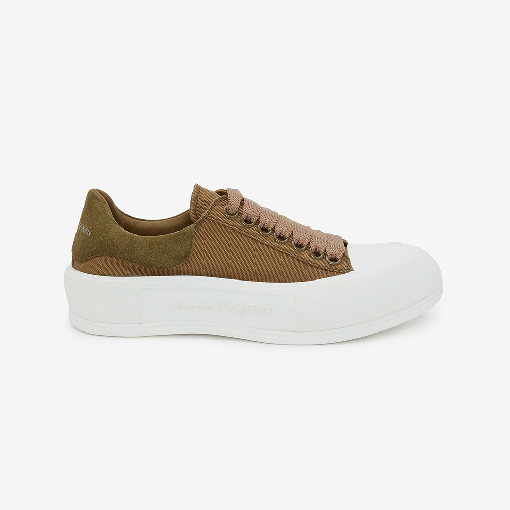 Side view of Alexander Mcqueen Women Deck Lace Up Plimsoll-Brown sneaker
