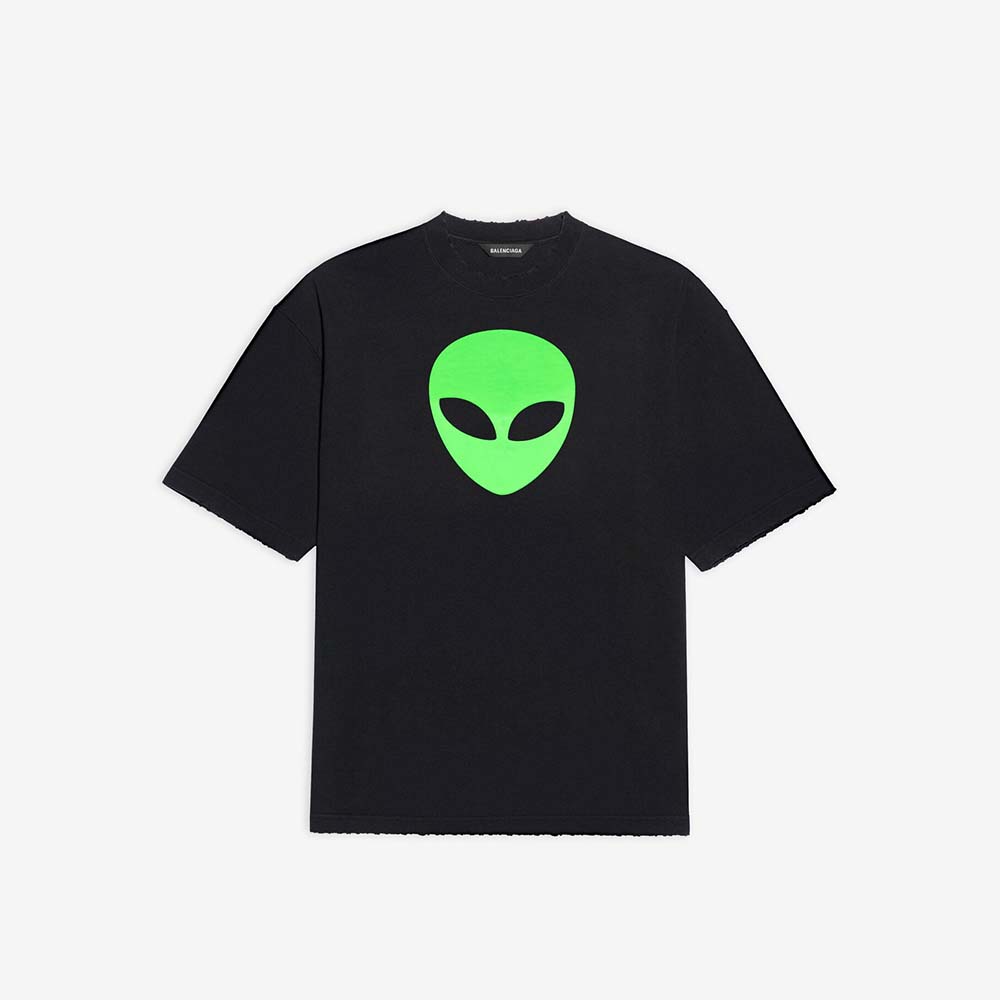 Front view of Balenciaga Women Alien Medium Fit T-shirt in white vintage jersey