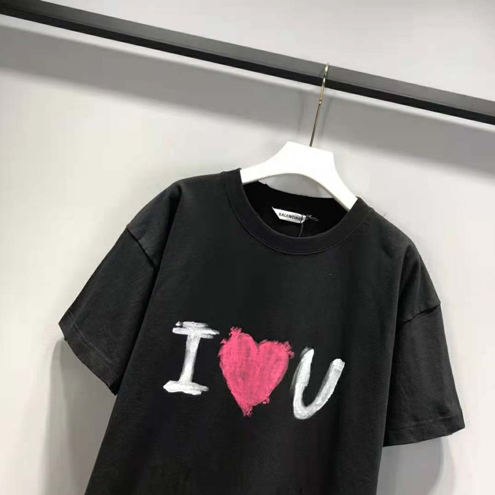 Balenciaga Women I Love U Medium Fit T-shirt in Black Vintage Jersey - image 4