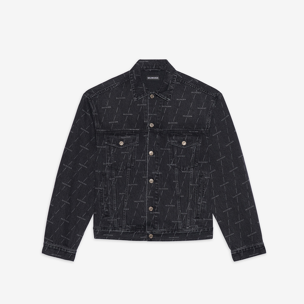 Front view of Balenciaga Women Large Fit Jacket in Stonewashed Black Denim