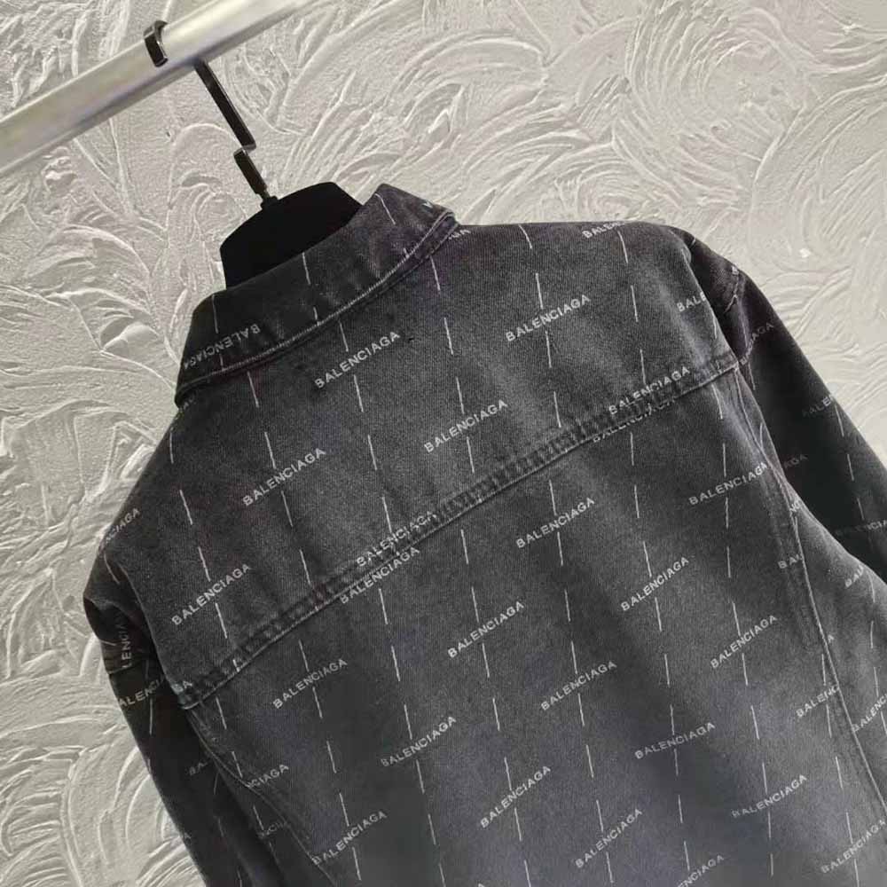 Balenciaga Women Large Fit Jacket in Stonewashed Black Lasered Denim - image 5