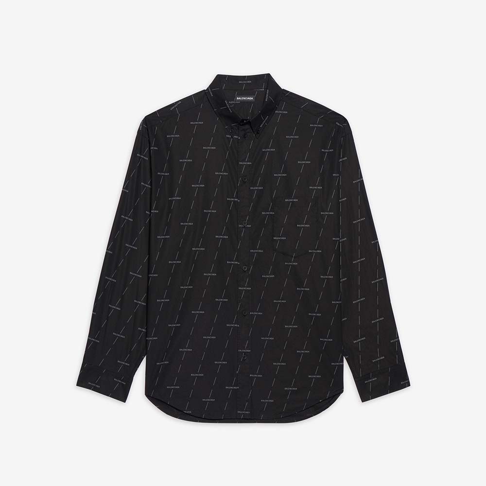 Front view of Balenciaga Women Large Fit Shirt in Black and White Licence Printed Poplin