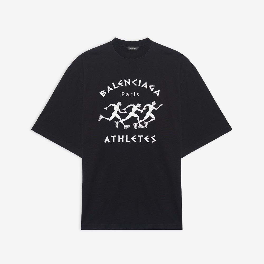 Front view of Balenciaga Women Marathon XL T-shirt in black vintage jersey