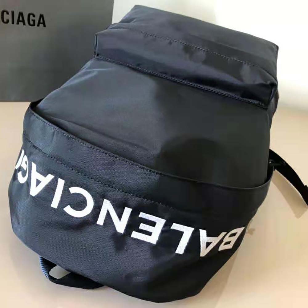 Balenciaga Men Wheel Backpack in Black Rrecycled Sport Nylon and White Logo Embroidered - image 4