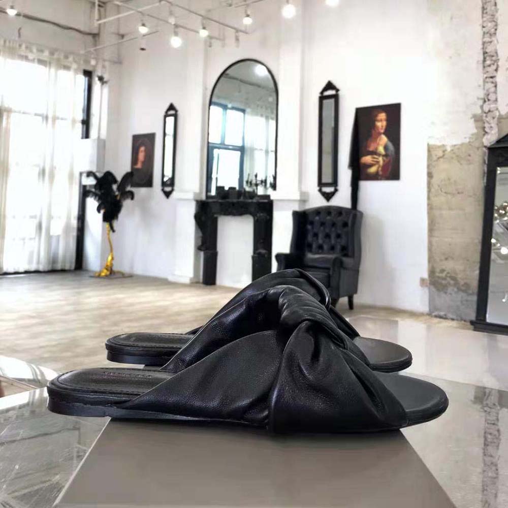 Balenciaga Women Drapy Flat Sandal in Black Smooth Nappa Lambskin - image 5
