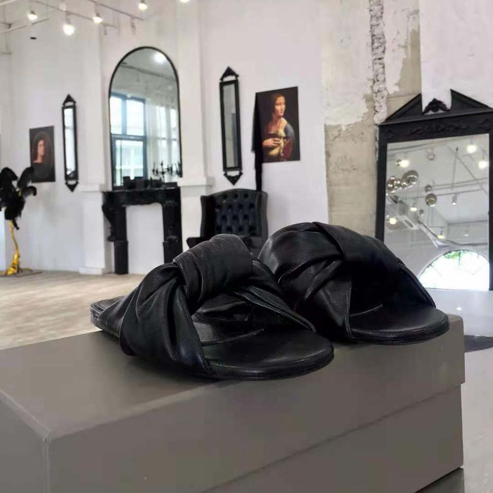 Balenciaga Women Drapy Flat Sandal in Black Smooth Nappa Lambskin - image 8