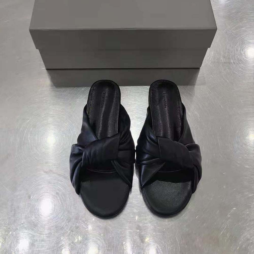 Balenciaga Women Drapy Flat Sandal in Black Smooth Nappa Lambskin - image 7
