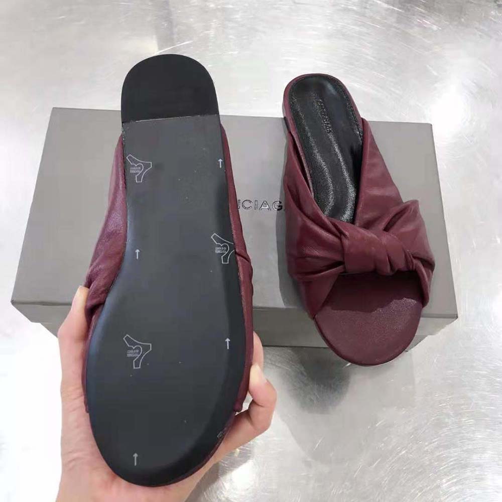 Balenciaga Women Drapy Flat Sandal in Dark Red Smooth Nappa Lambskin - image 8